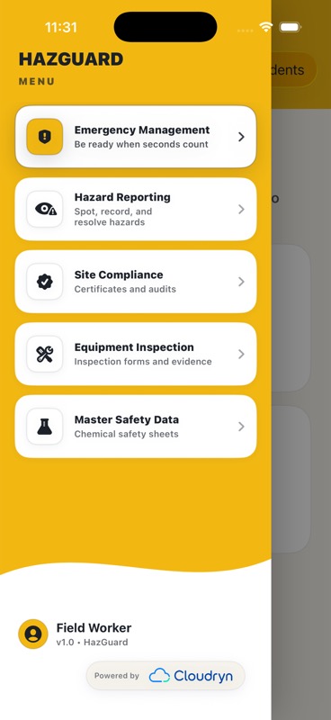 HazGuard side menu