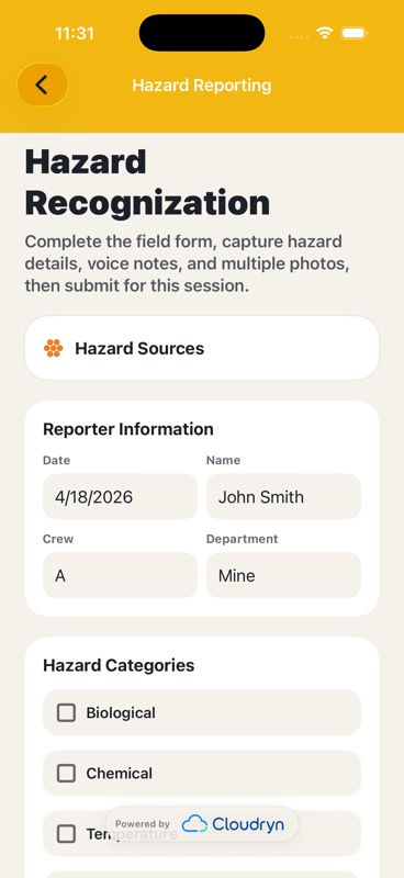 Hazard reporting form