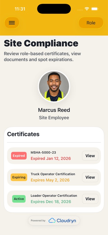 Site compliance screen