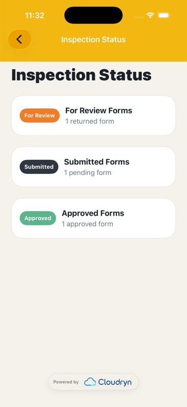 Inspection status screen