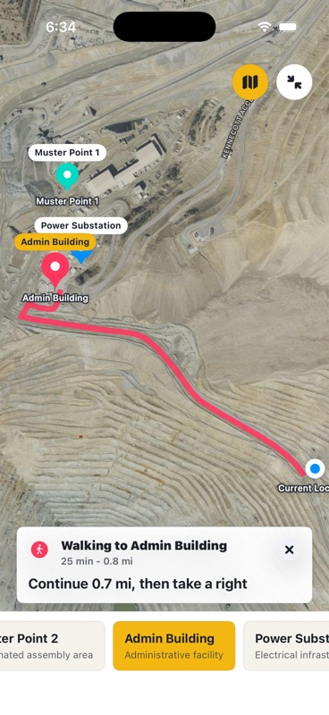 HazGuard muster map route screen