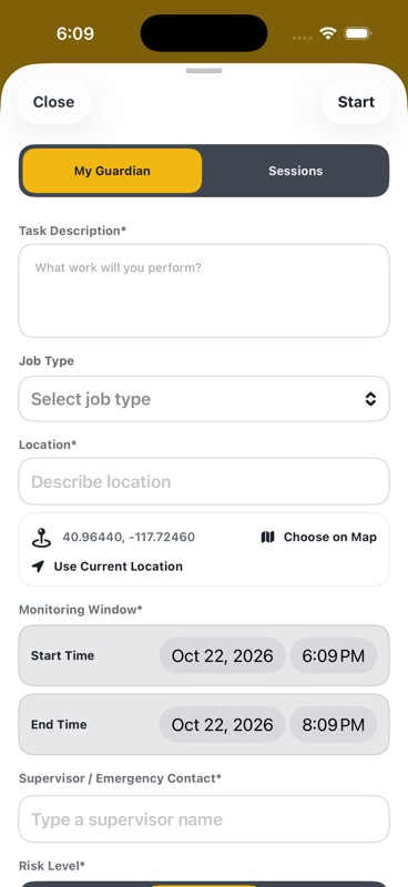 Guardian timed safety check-in form