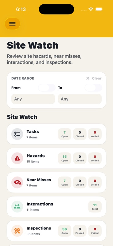 Site Watch dashboard